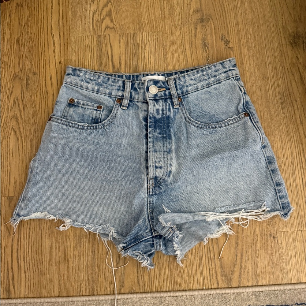 Zara Light Blue Distressed Jean Shorts
